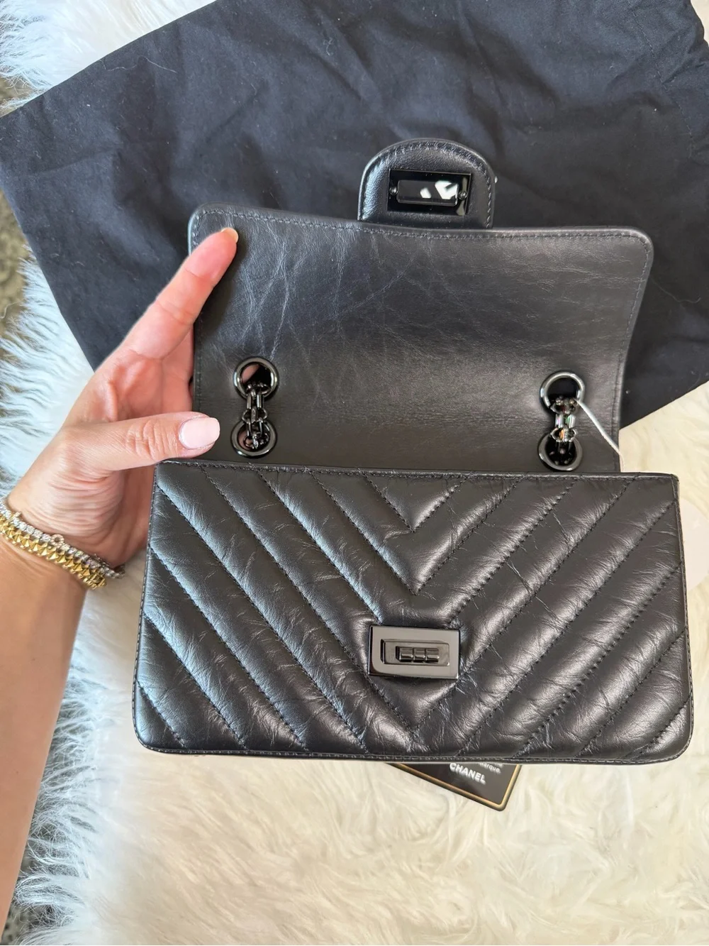 CHANEL SO BLACK REISSUE 2.55 FLAP CHEVRON AGED CALFSKIN MINI